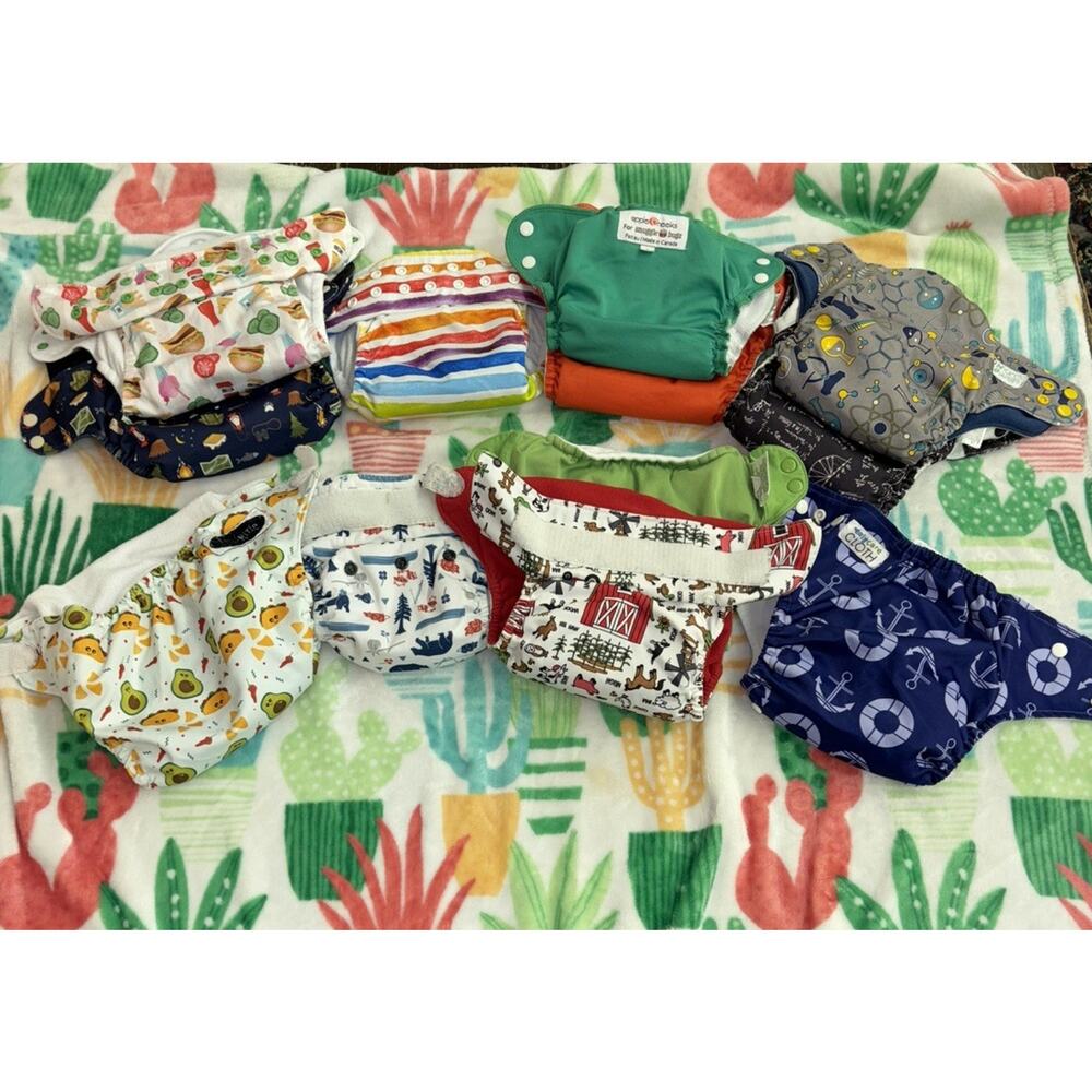 Lot of 12 Cloth Diaper Covers One Size Snap with cloth inserts complete